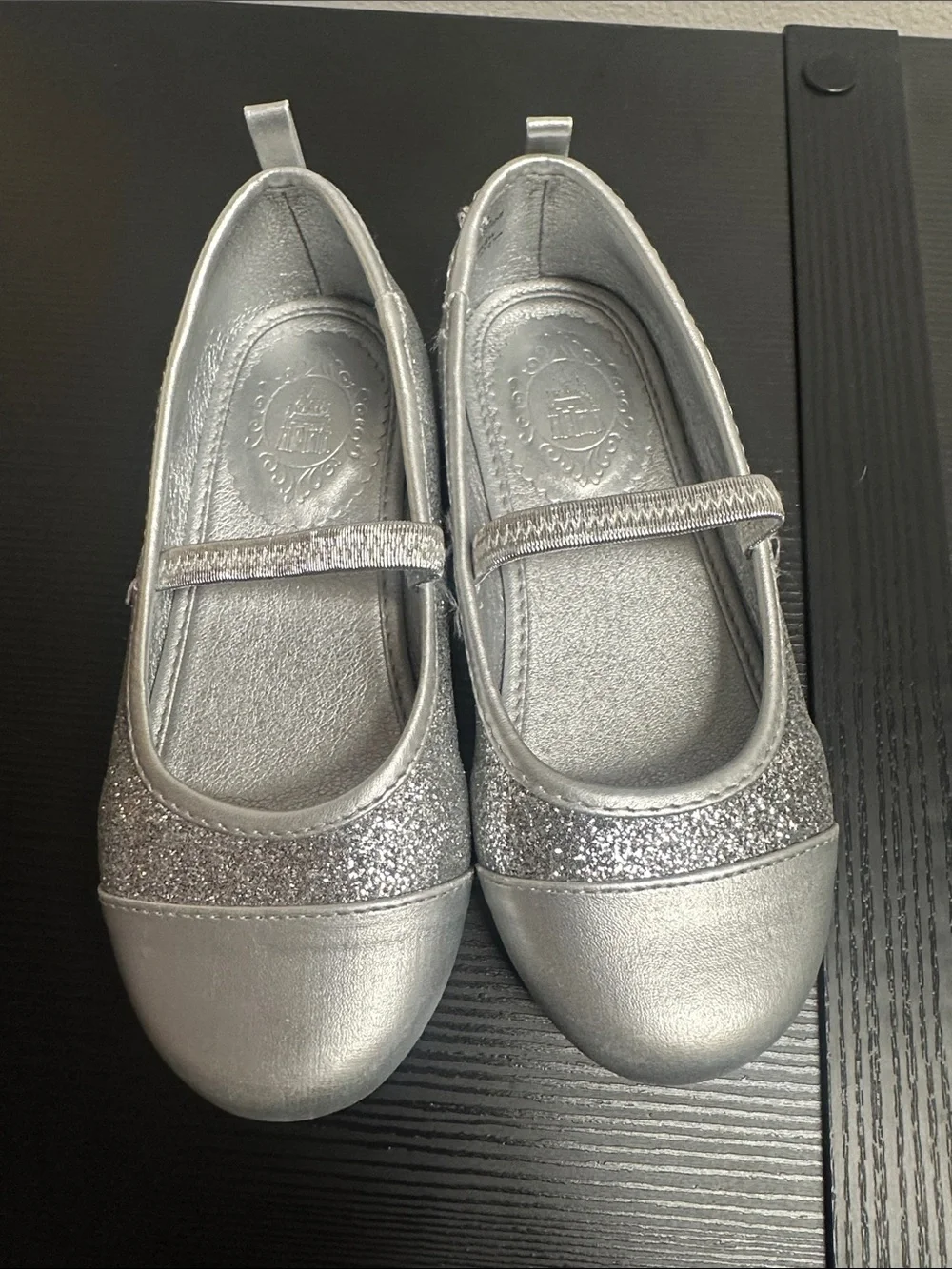 Girls Disney Silver Glitter Mary Jane Kids Shoes SZ 13